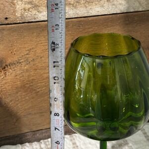 Green Glass Goblet Vase Unique Stemmed Decor Table Centerpiece 11.5" Decorative